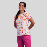 Women's Round Neck Scrub Top With Sleeve Flap