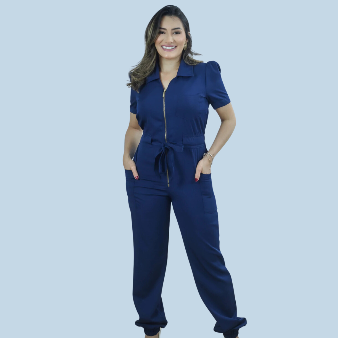 Women's Polo Neck Puff Sleeve Jumpsuit