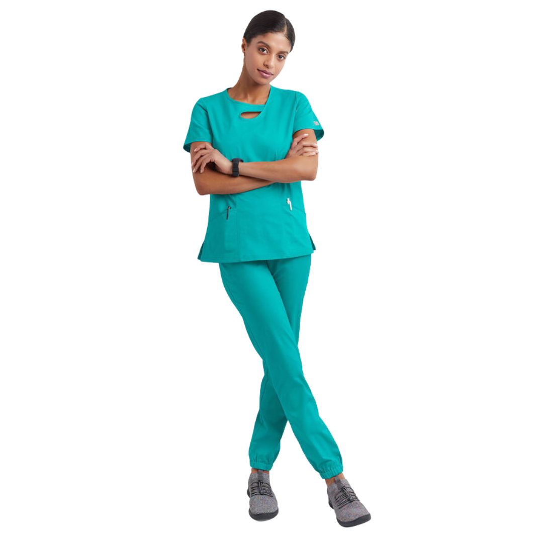 Nursing Scrubs featuring slim fit, hand pockets, and a side-slit hem for healthcare professionals.