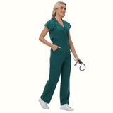 Women's Wide Leg SCcrub Jumpsuit With Front Tucks