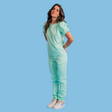 Women's Round-neck Scrub Top With Distinctive Sleeves