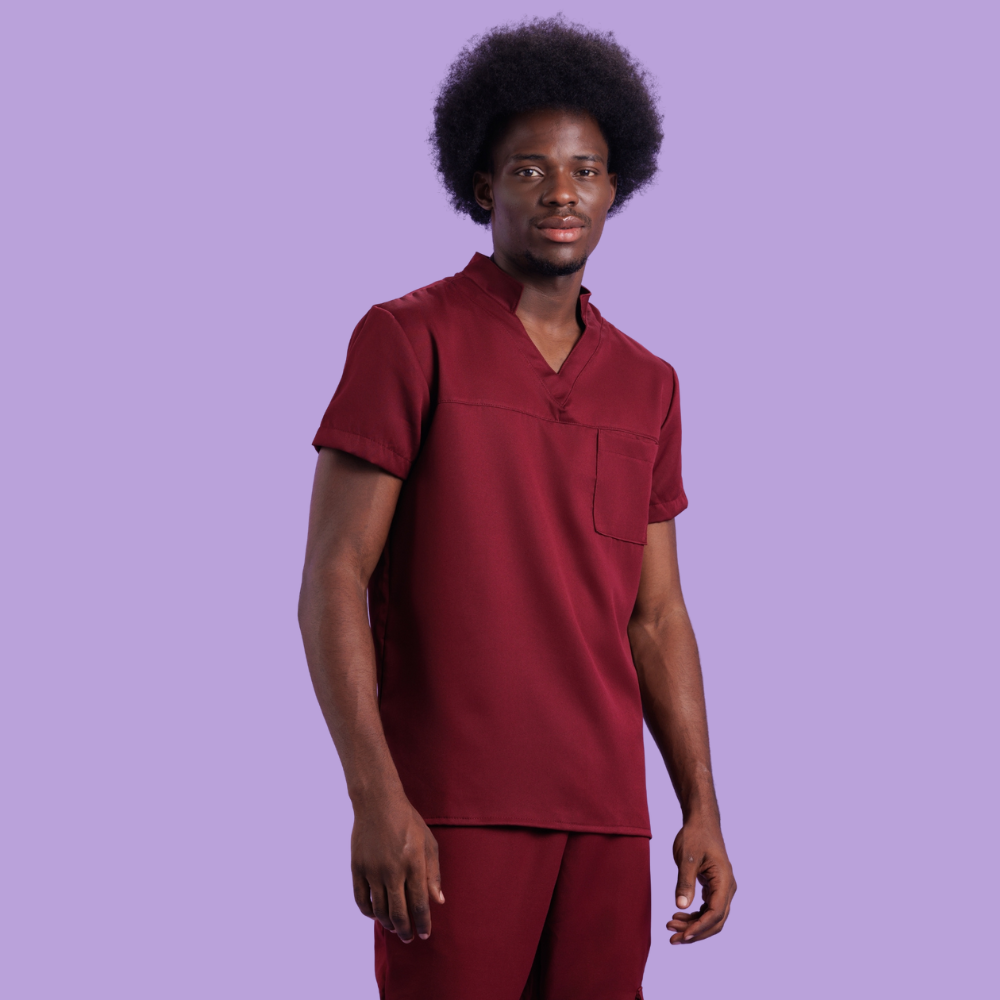 Men's Distinctive V-neck Chest Pocket Scrub Top