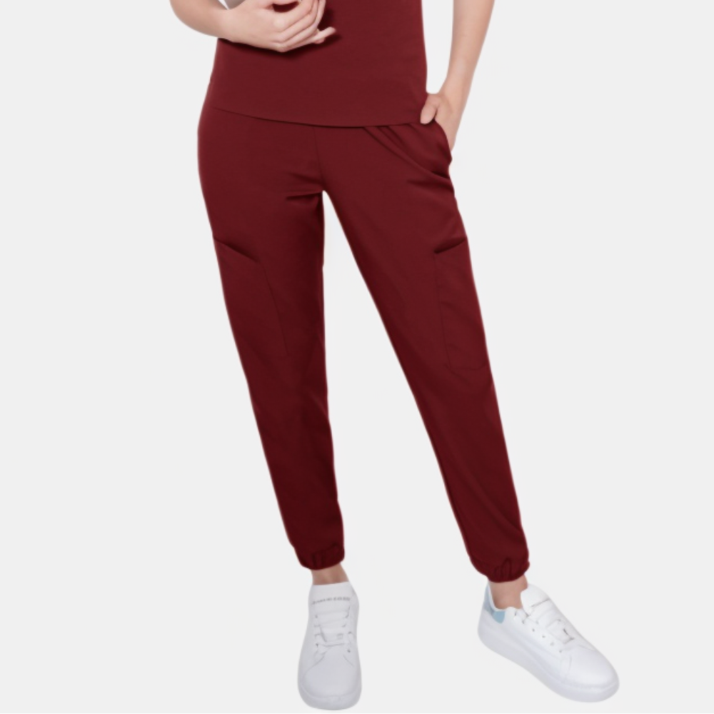 Women's Elastic Waistband Multiple Pockets Scrub Pant