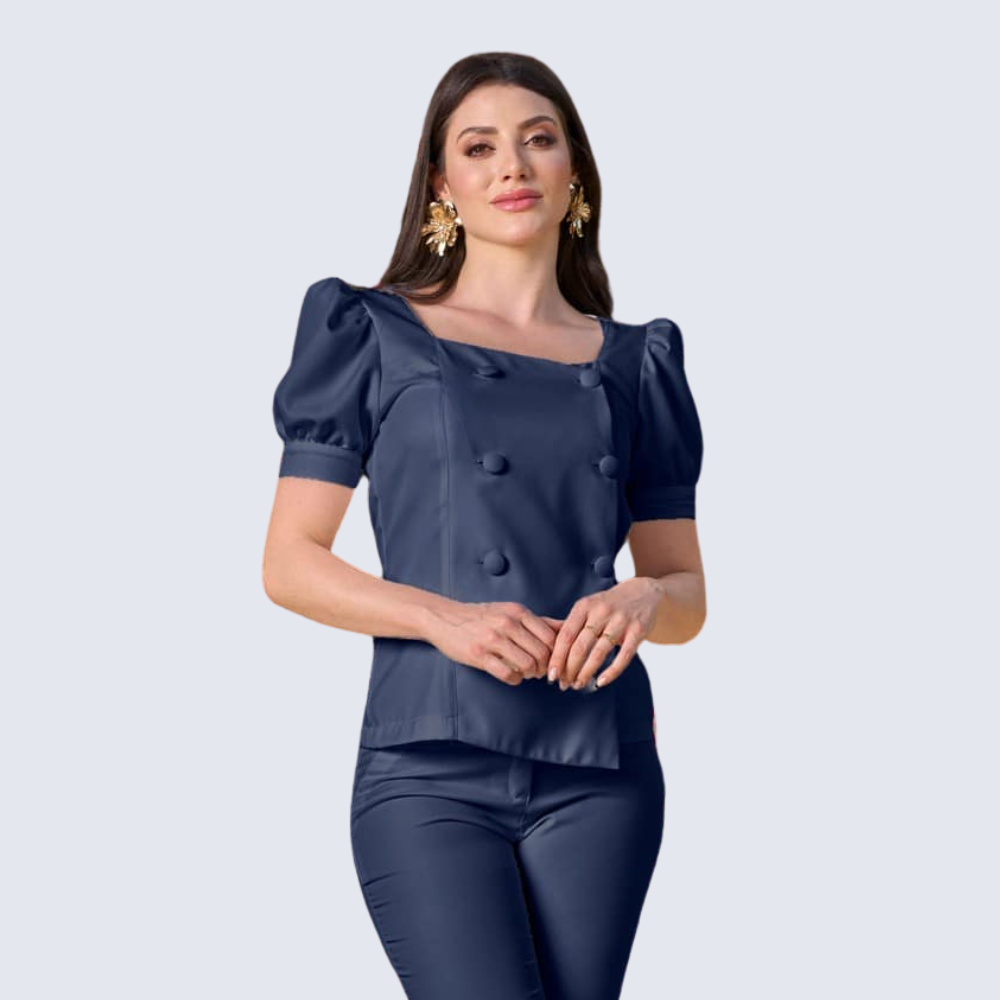 Women's Modern Design Puffed Sleeves Scrub Top