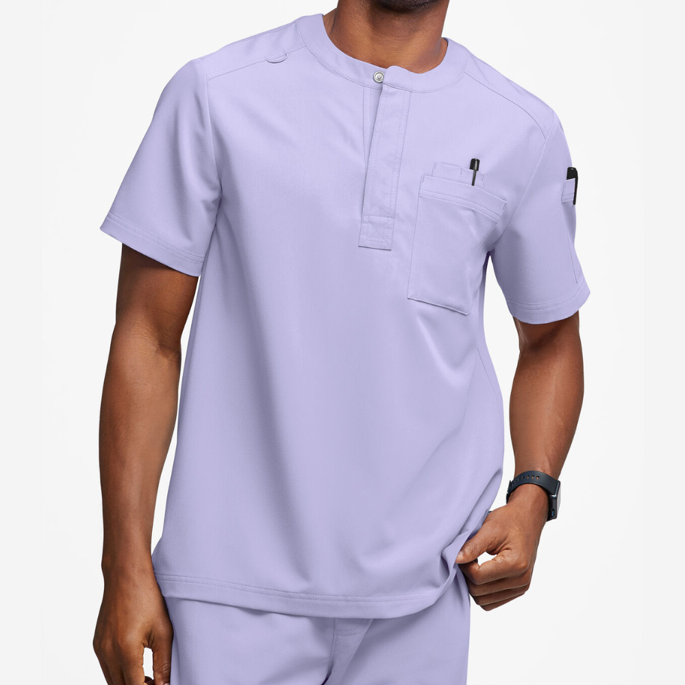 Men's 4-Pocket Short Sleeve Henley Scrub Top