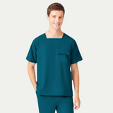 Men's Square Collar Three Pockets Scrub Top