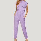 Women's High Neck Folded Sleeves with Epaulettes Jumpsuit