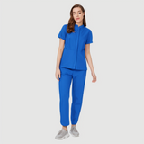 Women's Granded Collar Two Hiden Bag Pockets Scrub Top