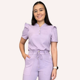 Women's Priest Collar Jabour Detail Sleeves Scrub Top