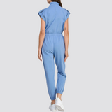 Women's High Neck Folded Sleeves with Epaulettes Jumpsuit