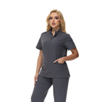 Alison Four-Pocket Scrub Top with mandarin collar and functional design.