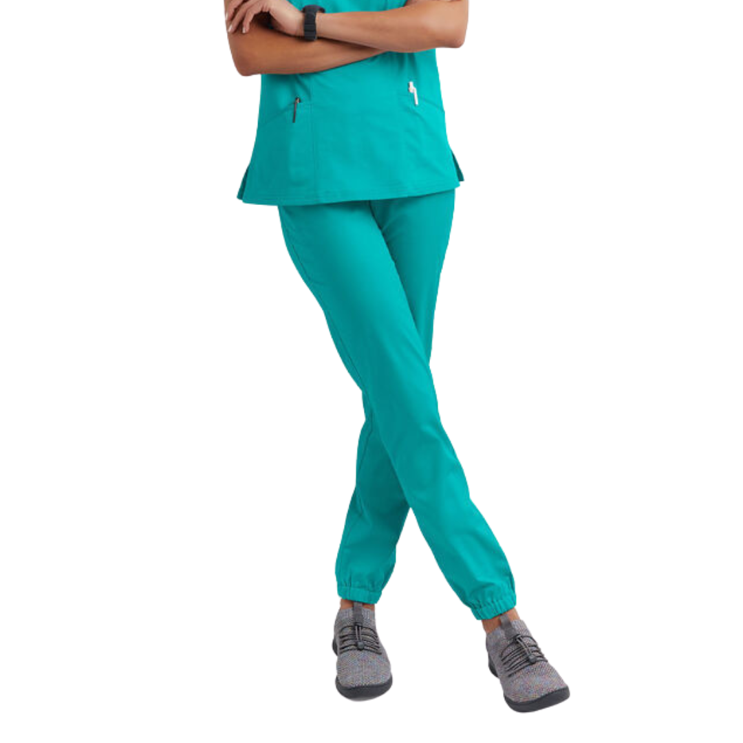 Nursing Scrubs featuring slim fit, hand pockets, and a side-slit hem for healthcare professionals.