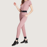 Women's Multiple Pockets Zipper Front Cap Sleeves Jumpsuit