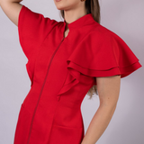 Women's Removable Sleeves Layered Ruffle Details Lab Coat