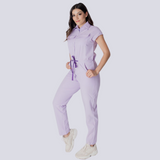 Women's Polo Collar Four Pockets Slim Ankle Jumpsuit