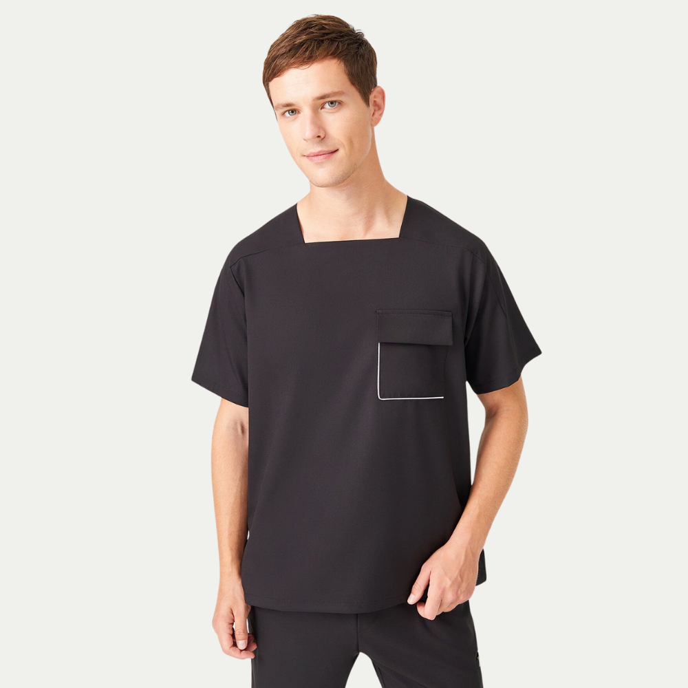 Men's Square Collar Three Pockets Scrub Top