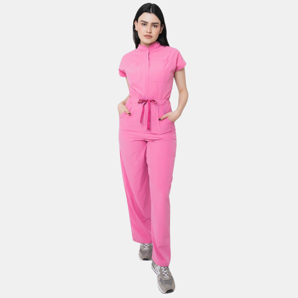 Women's Four Pockets Contrasting Drawstring Flared Cut Jumpsuit