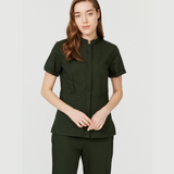 Women's Granded Collar Two Hiden Bag Pockets Scrub Top