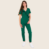 Women's V-neck Front Slanted Wave Design Scrub Top