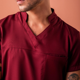 Men's Distinctive V-neck Chest Pocket Scrub Top