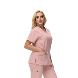 Anne V-neck Four-Pocket Scrub Top featuring a unique cross design and functional pockets.