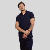 Men's Slim Fit Scrub Top with Differentiated Collar