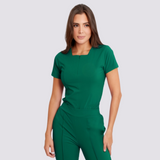 Women's Square Zipper Neckline Double Front Pockets Scrub Top