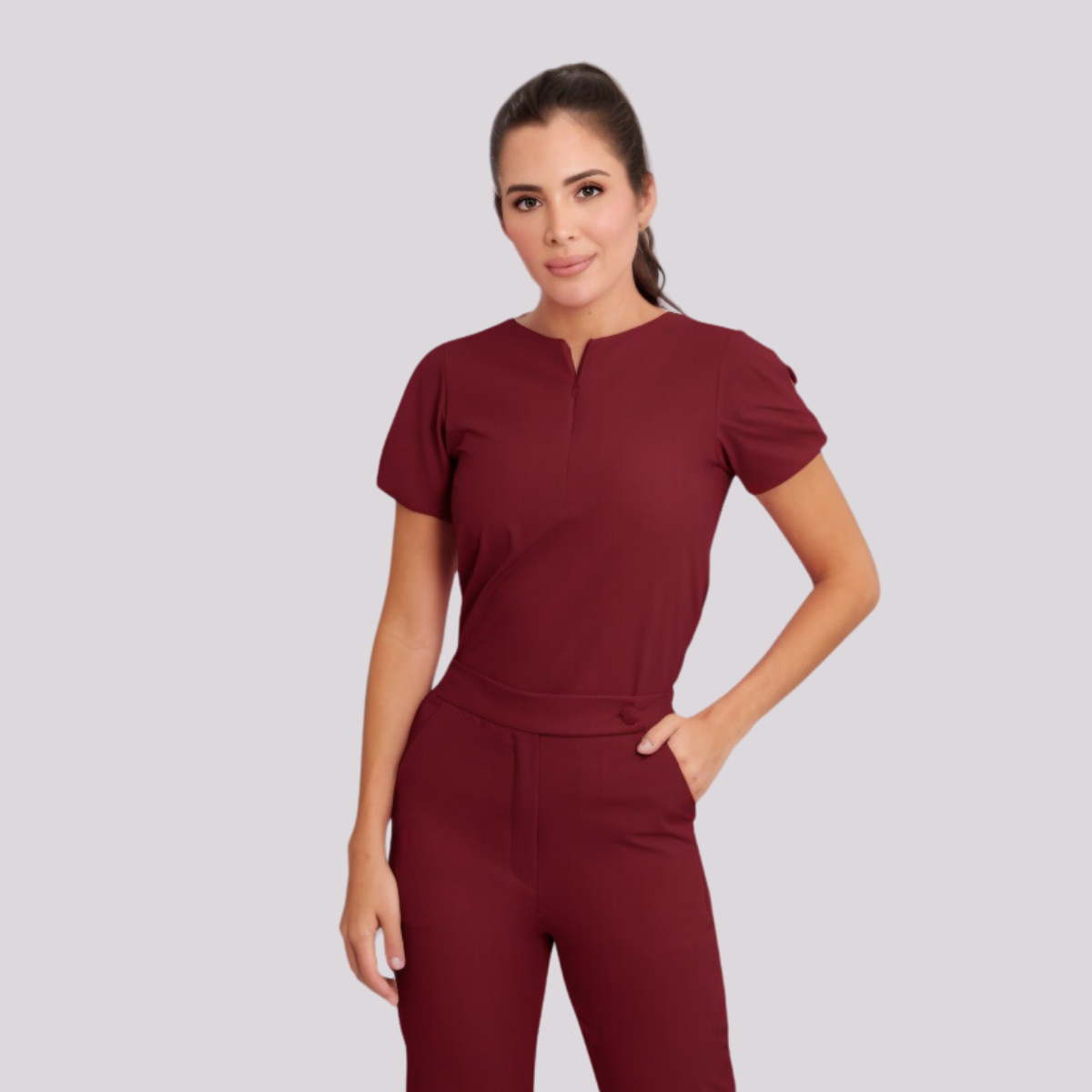 Women's Short Sleeve Crew Neck Zipper Scrub Top