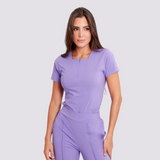 Women's Square Zipper Neckline Double Front Pockets Scrub Top