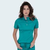 Women's Button Stand Collar Side Zipper Scrub Top