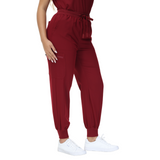 Barbara Eight-Pocket Jogger Scrub Pants with adjustable drawcord and vibrant drawstring.