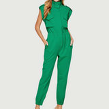 Women's High Neck Folded Sleeves with Epaulettes Jumpsuit