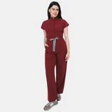 Women's Four Pockets Contrasting Drawstring Flared Cut Jumpsuit