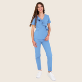 Women's V-neck Front Slanted Wave Design Scrub Top