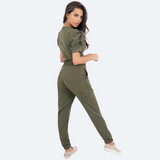 Women's Elastic Waistband Multiple Pockets Scrub Pant