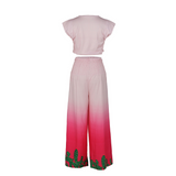 Gradient Cactus Print Sleeveless Top and Wide-Leg Pants Set