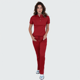 Women's Button Stand Collar Side Zipper Scrub Top