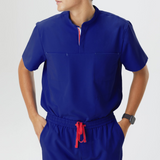 Men's Four Pockets Banded Collar Scrub Top