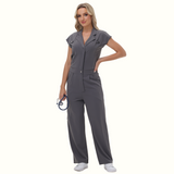 Women's Wide Leg SCcrub Jumpsuit With Front Tucks