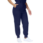 Barbara Eight-Pocket Jogger Scrub Pants with adjustable drawcord and vibrant drawstring.