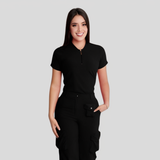 Women's Simple Zip Collar Scrub Top