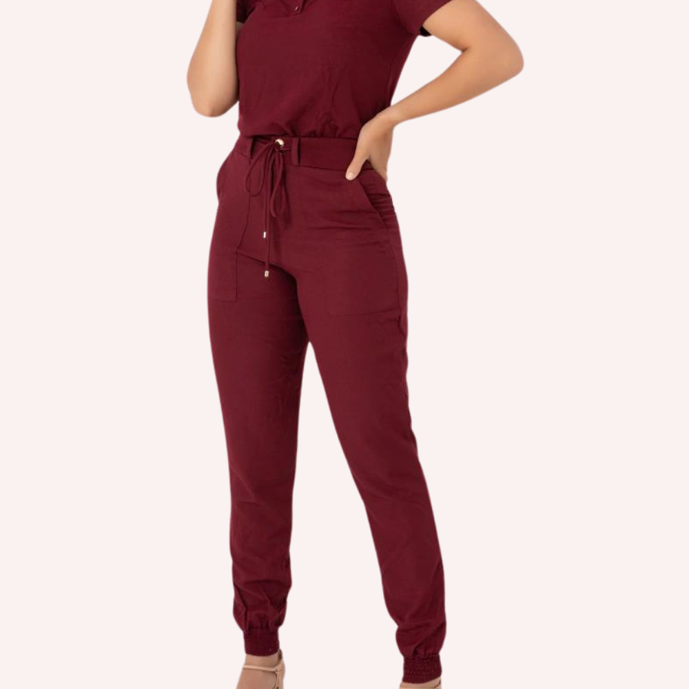 Women's Back Elastic Waistband Side and Back Pockets Scrub Pant