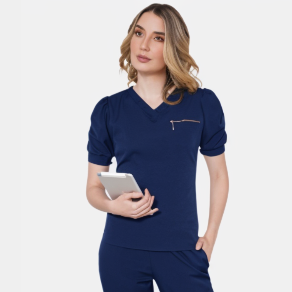 Women's V-neck One Upper Left Pocket Scrub Top