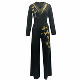 Butterfly Print Slim Fit Pocket Zipper Long Sleeve Jumpsuit