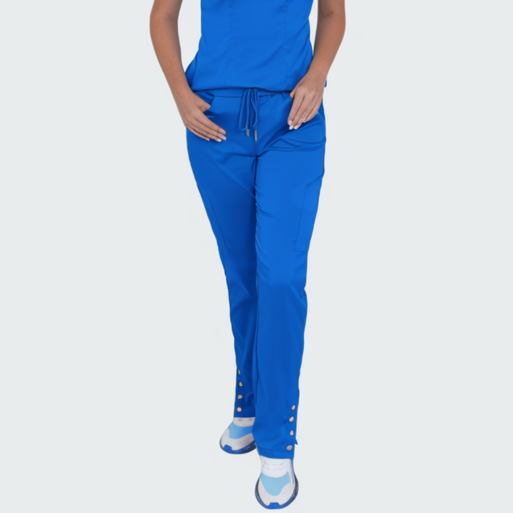 Women's Six Pockets Button Slit Hem Scrub Pant