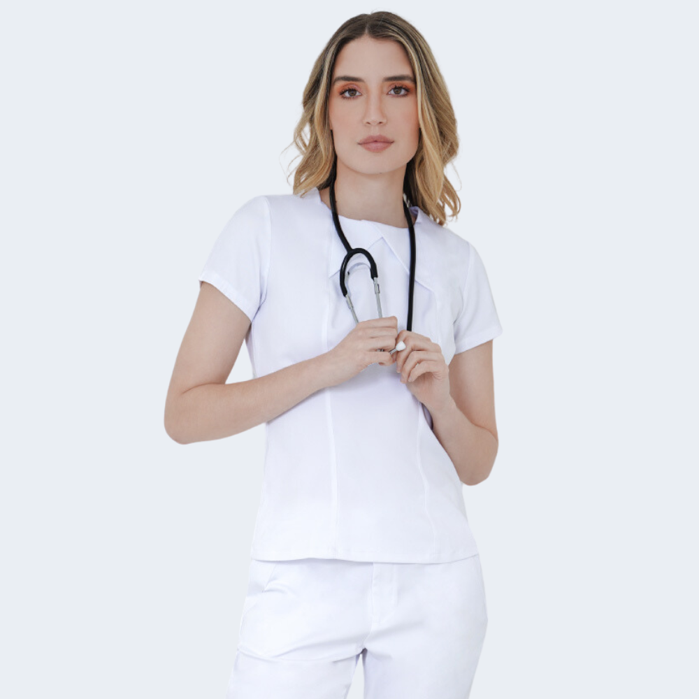 Women's Round Neck Special Chest Fold Scrub Top