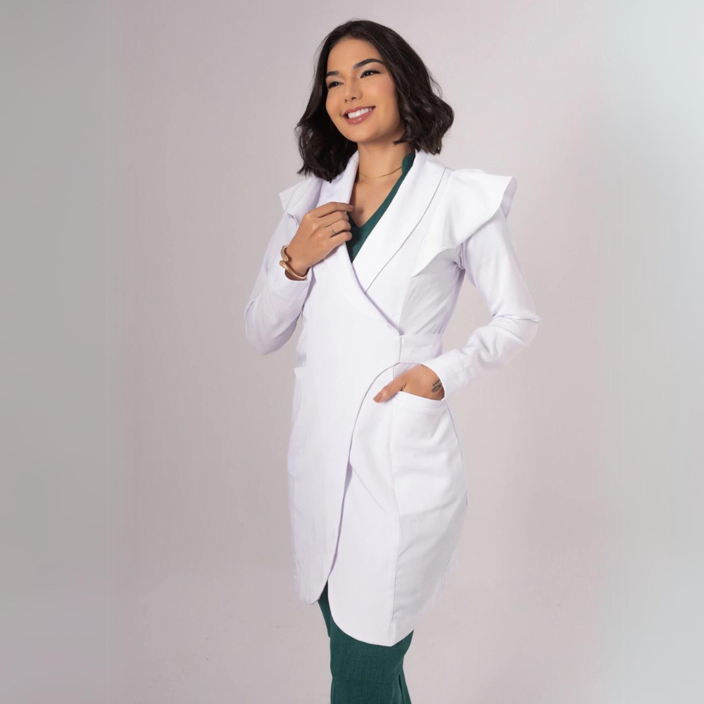 Women's Tuxedo Collar Jabour Detail Sleeves Lab Coat