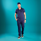 Men's Distinctive V-neck Chest Pocket Scrub Top