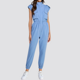 Women's High Neck Folded Sleeves with Epaulettes Jumpsuit