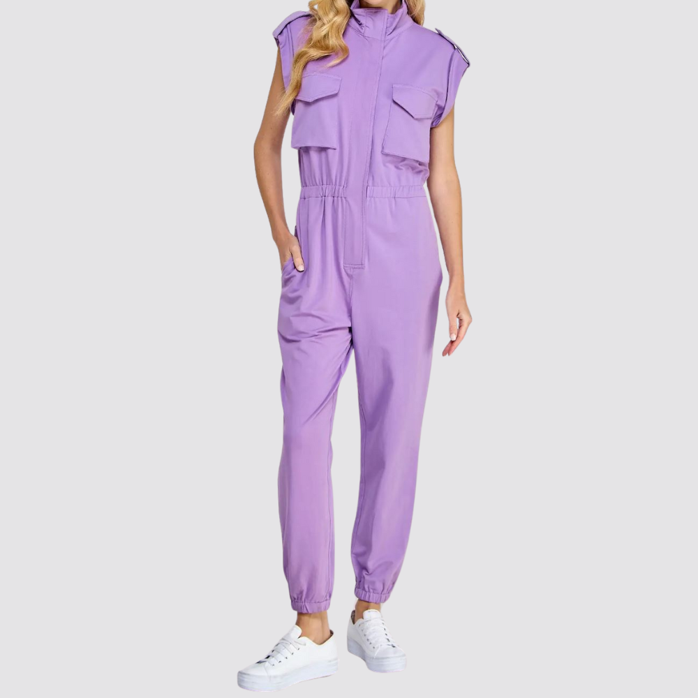 Women's High Neck Folded Sleeves with Epaulettes Jumpsuit